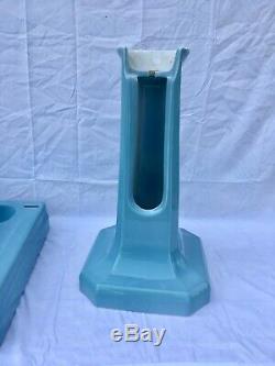 Antique Ceramic Baby Blue Porcelain Pedestal Sink Standard Vtg Deco 486-20E