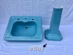 Antique Ceramic Baby Blue Porcelain Pedestal Sink Standard Vtg Deco 486-20E