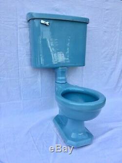 Antique Ceramic Baby Blue Porcelain Toilet Standard Tiffin Old Vtg Deco 487-20E