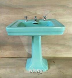 Antique Ceramic Jadeite Porcelain Pedestal Sink Kohler USA Vintage Old 1008-20B