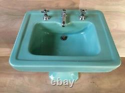 Antique Ceramic Jadeite Porcelain Pedestal Sink Kohler USA Vintage Old 1008-20B