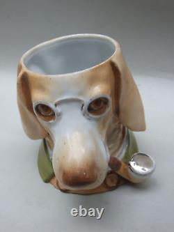 Antique Cigar Pipe Tobacco Holder German Porcelain Dog Head FigureMusterschutz