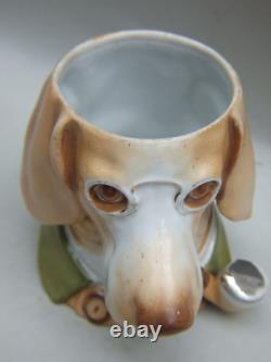 Antique Cigar Pipe Tobacco Holder German Porcelain Dog Head FigureMusterschutz