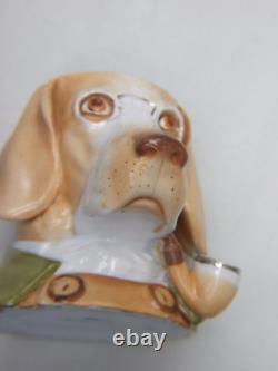 Antique Cigar Pipe Tobacco Holder German Porcelain Dog Head FigureMusterschutz