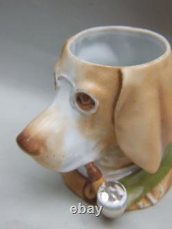 Antique Cigar Pipe Tobacco Holder German Porcelain Dog Head FigureMusterschutz