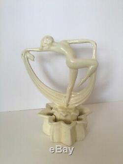 Antique Cowan Pottery Art Deco Nude Woman with Scarf Flower Frog 1900's