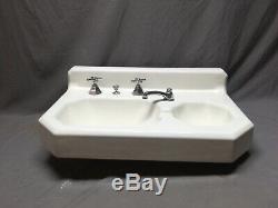 Antique Deco Cast Iron White Porcelain Double Basin Bath Wall Sink Vtg 310-20E