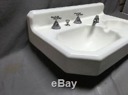 Antique Deco Cast Iron White Porcelain Double Basin Bath Wall Sink Vtg 310-20E