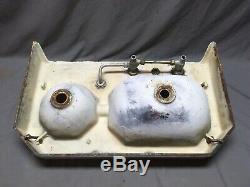 Antique Deco Cast Iron White Porcelain Double Basin Bath Wall Sink Vtg 310-20E