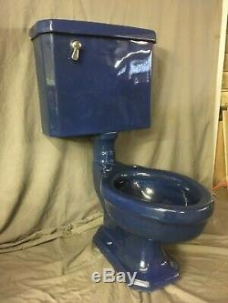 Antique Deco Ceramic Cobalt Blue Porcelain Toilet Vtg Standard Madera Old 21-20E