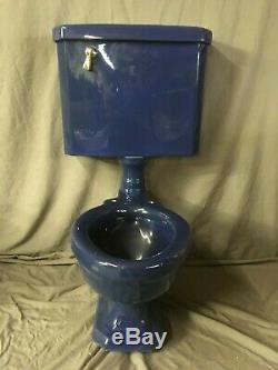 Antique Deco Ceramic Cobalt Blue Porcelain Toilet Vtg Standard Madera Old 21-20E
