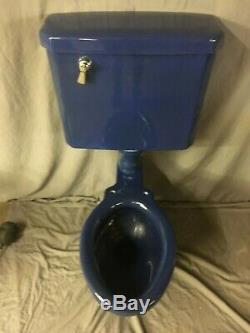 Antique Deco Ceramic Cobalt Blue Porcelain Toilet Vtg Standard Madera Old 21-20E