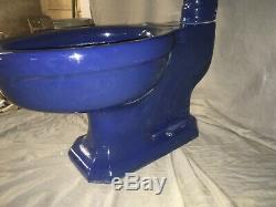 Antique Deco Ceramic Cobalt Blue Porcelain Toilet Vtg Standard Madera Old 21-20E