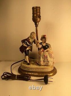 Antique Dresden Porcelain Lamp Courting Couple Figurine lamb Pastoral Germany