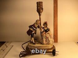 Antique Dresden Porcelain Lamp Courting Couple Figurine lamb Pastoral Germany