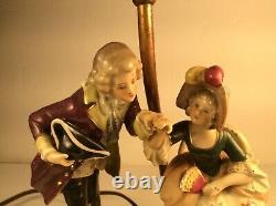 Antique Dresden Porcelain Lamp Courting Couple Figurine lamb Pastoral Germany