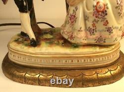 Antique Dresden Porcelain Lamp Courting Couple Figurine lamb Pastoral Germany