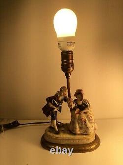 Antique Dresden Porcelain Lamp Courting Couple Figurine lamb Pastoral Germany