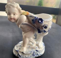 Antique Dresden porcelain Helena Wolfsohn Cherub Toothpick or Matchstick Holder