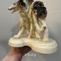 Antique ERPHILA Germany Porcelain Art Deco Borozi Wolfhounds Dogs Figurine