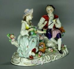 Antique Ernst Bohne & Söhne Porcelain The Lady With Shepherd Bird Figurine 1915