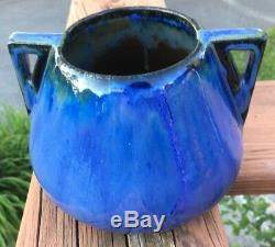 Antique FULPER Art Pottery VASE Dual Handles Blue Black Flambe Arts & Crafts