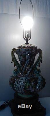 Antique Figural Cherubs Porcelain Reticulated Capodimonte and Brass Lamp