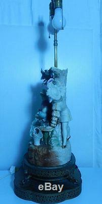 Antique Figural Couple & Kitten Porcelain Capodimonte and Brass Lamp 32 1/2 H