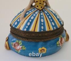 Antique France Art Deco French Porcelain Lidded Inkwell Pen Holder Lady Woman