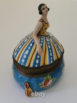 Antique France Art Deco French Porcelain Lidded Inkwell Pen Holder Lady Woman