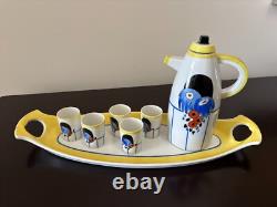 Antique French Art Deco Porcelain Cordial Set with Tray signed