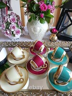 Antique French Limoges Pillivuyt Porcelain France Art Deco Coffee Cup Set of 6