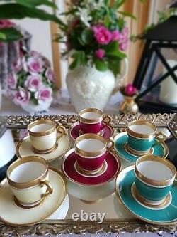 Antique French Limoges Pillivuyt Porcelain France Art Deco Coffee Cup Set of 6