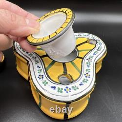 Antique French Porcelain Faience Encrier Inkwell Triangular Art Deco France Desk