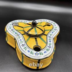 Antique French Porcelain Faience Encrier Inkwell Triangular Art Deco France Desk
