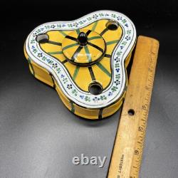 Antique French Porcelain Faience Encrier Inkwell Triangular Art Deco France Desk