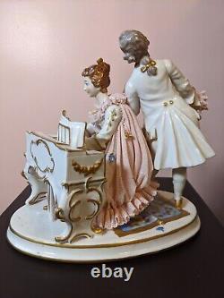 Antique German Ackermann & Fritze Porcelain Lace Figurine Singing Duet 8