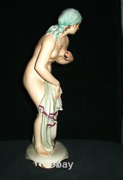 Antique German Allach Artist Forster Nude Lady Bathing Beauty Porcelain Figurine