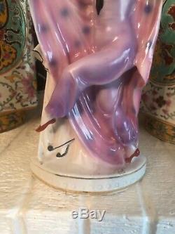 Antique German Art Deco Exotic Lady Dancer & Pierrot Porcelain Lamp Figurine