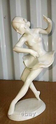 Antique German Art Deco Hutschenreuther White Ballet Dancer Figurine, 9 high