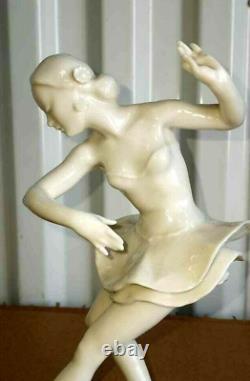 Antique German Art Deco Hutschenreuther White Ballet Dancer Figurine, 9 high