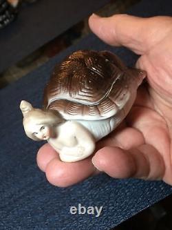 Antique German Art Deco Porcelain Bathing Beauty Turtle Naughty Lady Figurine