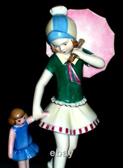 Antique German Art Deco Rosenthal Oppel Girl Teddy Bear Doll Porcelain Figurine