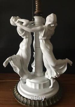 Antique German Art Deco Rosenthal Porcelain Figurine Lamp Pare