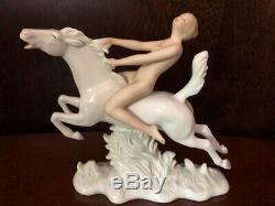 Antique German Art Deco Schaubach Kunst Porcelain Figurine Of Nude On Horseback