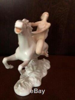 Antique German Art Deco Schaubach Kunst Porcelain Figurine Of Nude On Horseback