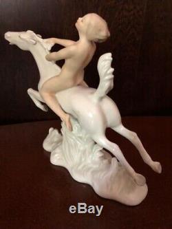 Antique German Art Deco Schaubach Kunst Porcelain Figurine Of Nude On Horseback