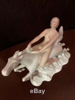 Antique German Art Deco Schaubach Kunst Porcelain Figurine Of Nude On Horseback