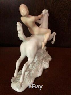 Antique German Art Deco Schaubach Kunst Porcelain Figurine Of Nude On Horseback
