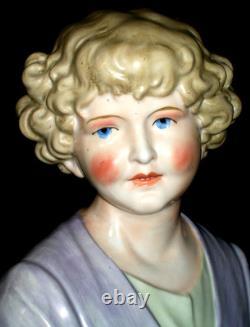 Antique German Art Deco Stunning Girl Doll Head Porcelain Bust Figurine
